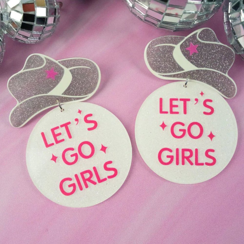 Let's Go Girl Silver Cowgirl Hat Earrings